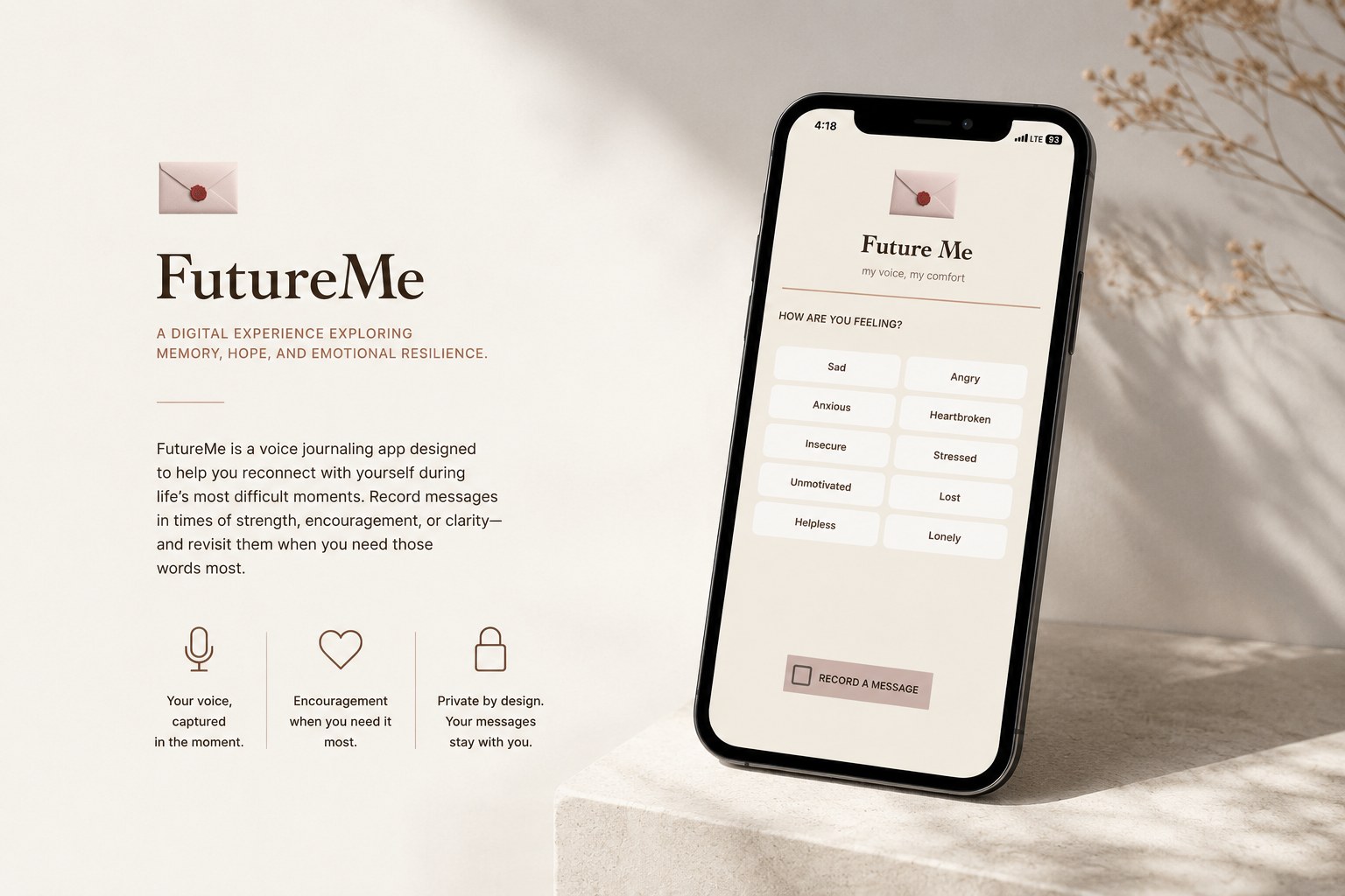 FutureMe app interface mockup