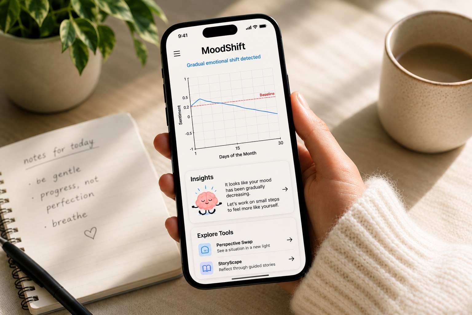 MoodShift app interface mockup