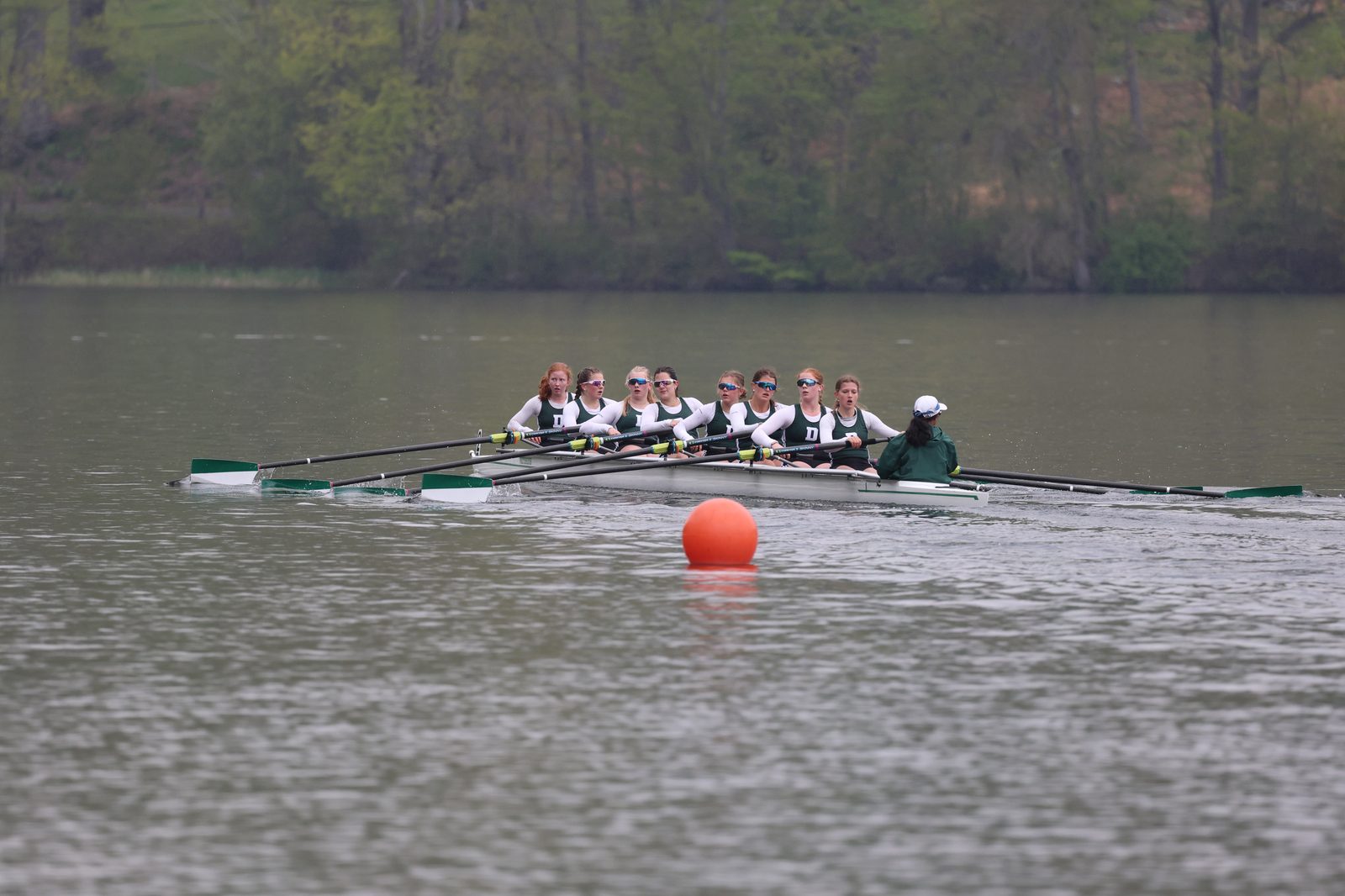 Deerfield Academy Varsity 8+ racing, Olivia in the stroke seat